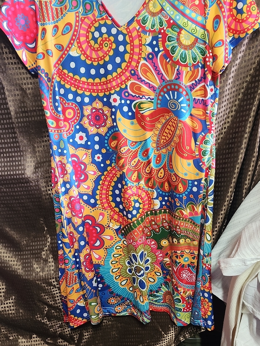 V-Neck Paisley Midi Dress in Blue & Multi